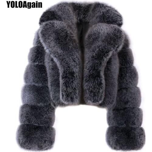 YOLOAgain Winter Thick Women Turn-down Collar Real Fox Fur Jacket Coat