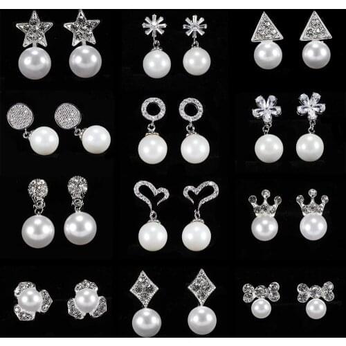 Lady Earrings Fashion Pearl Star Stud Earrings Butterfly Snowflake Star Triangle Crown Shape Earring Fashion Send Girlfriend