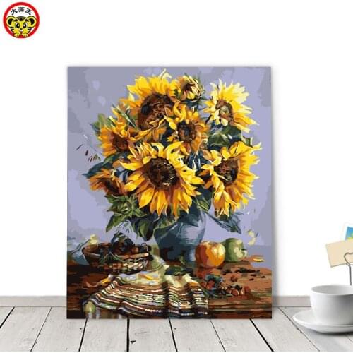 Painting by numbers art paint by number Van Gogh Sunflower Continental Fill Color Colored Canvas Highlight Paint Smearing Area H