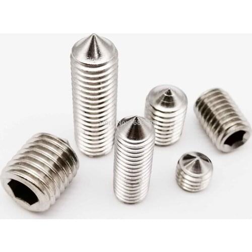 1/50pcs M2.5 M3 M4 M5 M6 M8 M10 M12 M16 DIN914 304 stainless steel Hex Hexagon Socket Cone Point Grub Set Screw Tapered End Bolt