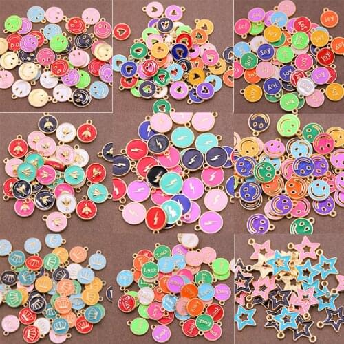 10Pcs 12*15mm Hollow heart shape Smiley star bee Tone Alloy Enamel Face Charms Pendant For Women Girls Diy Earring Jewelry Acces