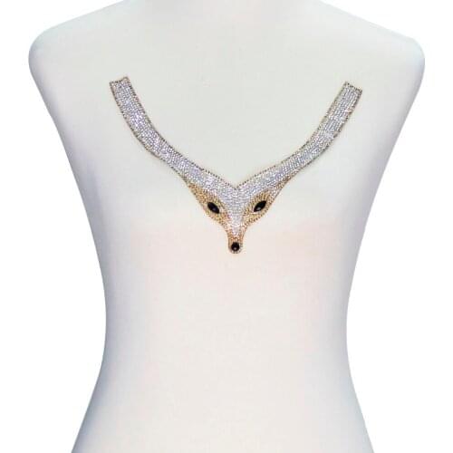 10piece F Neckline Collar Iron on Patches Beads Crystal Applique Hot Fix Rhinestones Sticker Sewing Accessories T2330