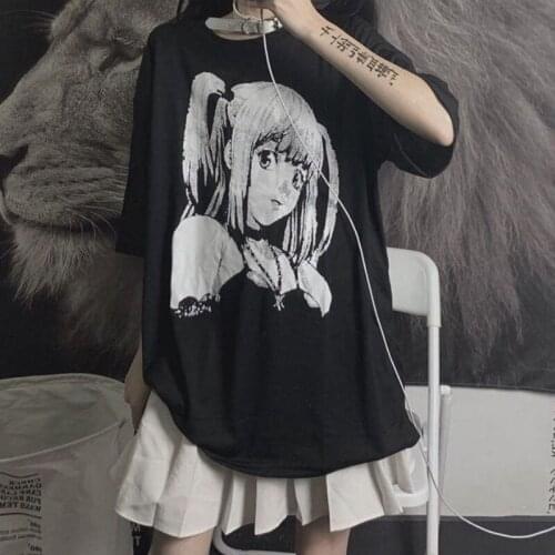 2021 Summer Japanese Style Anime Graphic T Shirts Women Fashion Goth T Shirts Black Gothic Tee Shirt E Girl Top Mujer Soft Girl