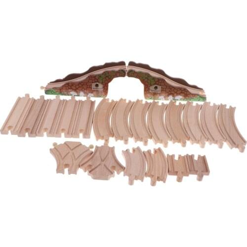 21pcs Wooden Train Track Expansion Set Toy Railway Building Pieces Accessories - Compatible with All Major Brands Bridge