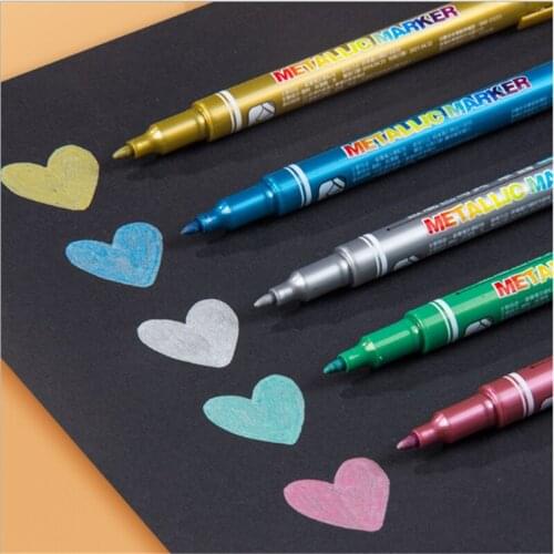5 Color Metallic Marker Pen DIY Black Paper Painting Graffiti 1.2mm Student Supplies Craftwork Pen Art Painting Supplies