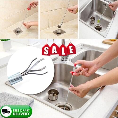 60cm Drain Snake Spring Pipe Dredging Tool Dredge Unblocker Drain Clog Tool For Kitchen Sink Sewer Cleaning Hook Water Sink Tool