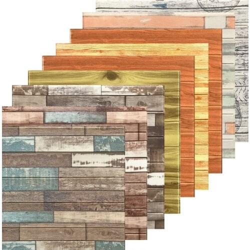 70*70 Mediterranean Vintage 3D Wood Stripes Wall Stickers DIY PE Foam Self-adhesive Living Room Bedroom Home Decor Wallpapers