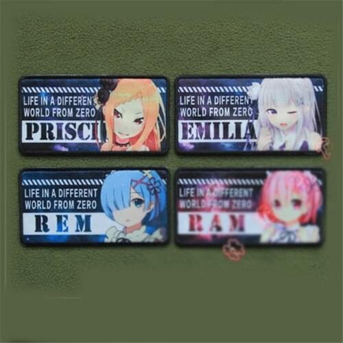 Anime Re:Zero kara Hajimeru Isekai Seikatsu Cartoon Ram Rem Patch Embroidered Badge Hook & Loop Cosplay Prop Decor for Boy 1pcs