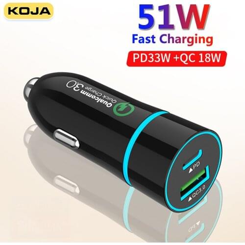 USB Car Charger 51W/25W Quick Charge 3.0 PPS FCP PD 33W Type C 18W Fast Charging For IPhone12 Samsung Huawei Xiaomi Mobile Phone