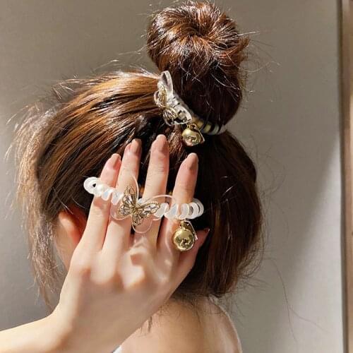 Butterfly Crystal Matte Thin Hair Tie Telephone Wire Hair Band Gem Rhinestone Pearl Leopard Elastic Rubber band Hair Accessories