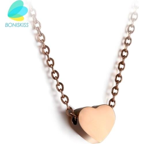 Boniskiss Classic Heart Necklace Jewelry Rose Gold Heart Pendant Necklaces Women Fashion Jewelry Engagement(Free Engrave)