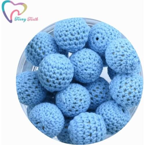 10 PCS Sky Blue 16-20 MM DIY Nursing Jewelry Crochet Teething Beads Natural Round DIY Nursing Crocheted Wooden Baby Beads