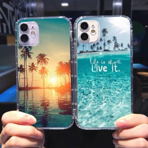 Summer Beach coconut Palm tree Phone Case Transparent for iPhone 6 7 8 11 12 s mini pro X XS XR MAX Plus cover funda shell