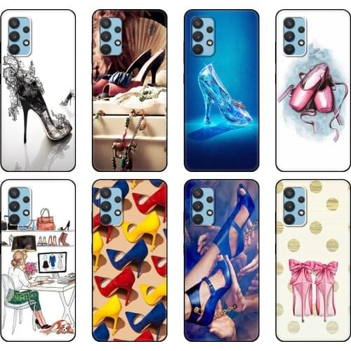Black tpu Case For Samsung galaxy A32 A42 A52 A72 4g 5g S21 PLUS ultra back cover High heels shoes ballerina