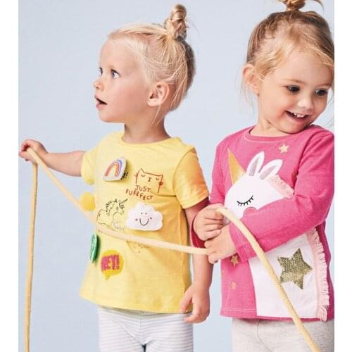 Childrens T-shirts Knitted with Short Sleeves and Round Collar Printed Girls'Cartoon T-shirts of New Styles in Summer