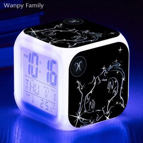 Twelve Constellations Taurus Alarm Clock 7 Color LED Glowing Digital Clock For Kids room Multifunction Electronic Alarm Clock