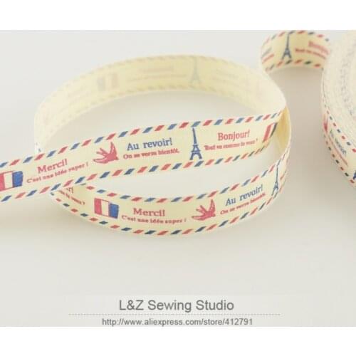 F039#-5 mini.order is $5 (mix order) 1.5CM width Zakka cotton ribbons L&Z sewing studio free shipping Eiffel tower label