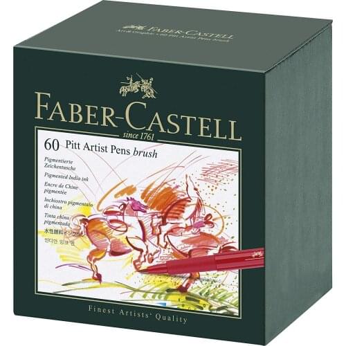 Faber Castell 60 Piece Pitt Artist Brush Pen Set Gift Box, High Quality Pigments , Without Acid Archival India Ink