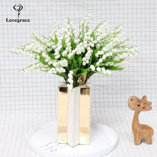 Wedding Simulation Flowers Valley Lily Hard Feel Simulation Plastic Fake Flowers Room Party Hotel Table Decor Artificial Flores