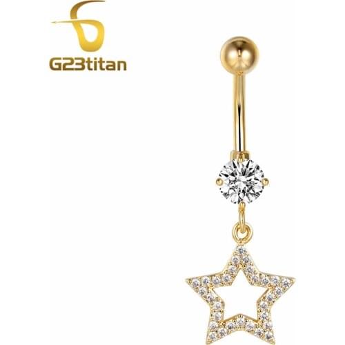 Gold Color Star Crystal Pendant Navel Rings for Belly Button Piercing Surgical Steel Belly Rings Body Piercing Navel