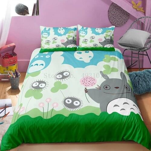 Grey Totoro 3 Pieces Bedding Sets Duvet Cover Sets 3D Printing Beddings Set Twin Single Queen king Size Quilt Cover Bedclothes