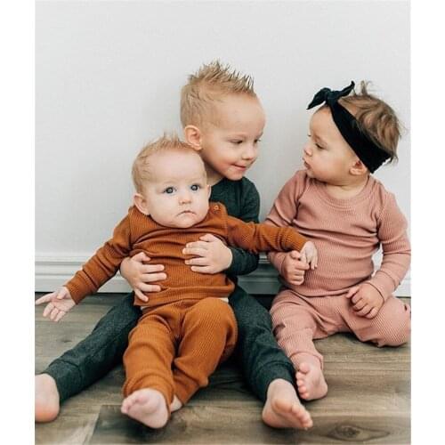 0-24 months New 4 Colors Baby Suit Ins Kids Casual Clothing Spring Autumn Boys Girls Pit Strip Long-sleeved Home Service Suit