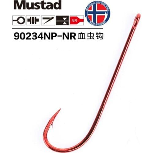1 Pack Authentic Mustad Hooks for Sea Fishing Pesca 90234 Np # High Carbon Steel Hook Blood Worm Hooks Bait Barbed Peche Hooks
