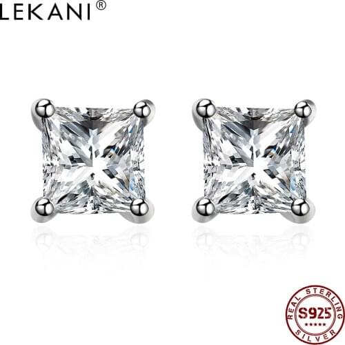 LEKANI 925 Sterling Silver Earrings For Women Geometry Square Cubic Zirconia Stud Earring Female Wedding Engagement Jewelry