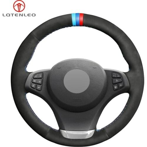 LQTENLEO Hand Sew Car Steering Wheel Cover Black Suede For BMW E83 X3 2003-2010 E53 X5 2000-2006