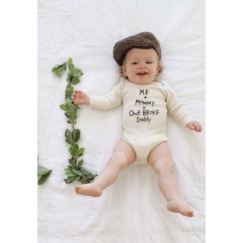 Me+Mommy=One Broke Daddy Letter Print White Funny Newborn Baby Clothing Long Sleeve Jumpsuit Clothes Baby Bodysuits