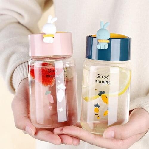 Cute Rabbit Glass Cup Cute Water Cup Korean Cartoon Handy Cup Creative Gift Student Water Cup Portable Cup Kawaii Mug Shot Glass