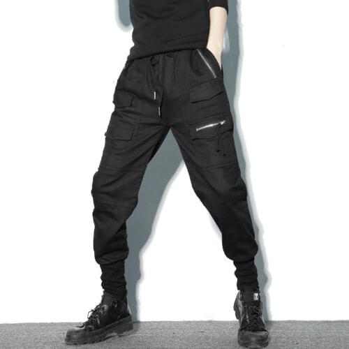 Darkly Style 2019 Black Hip Hop Pants Men Harem Pencil Trousers Zipper Pockets Loose Casual Men Joggers Elastic Waist Cotton
