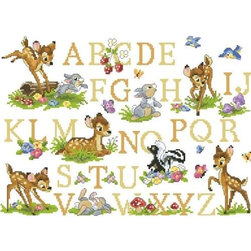 Oneroom Lovely Beautiful Counted Cross Stitch Kit Alphabet Alphabetic List Animal Deer Rabbit Bunny Dictionary Letters