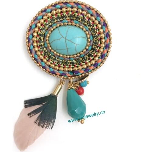 Wholesale Fashion costume jewellery unique handmade brooches with crystal and tassel pendants for dress