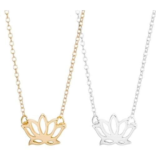 Wholesale 10pc Cute Lotus Flower Pendant Necklace Gold And Silver Color Plant Charm Lucky Necklace For Women Ladies