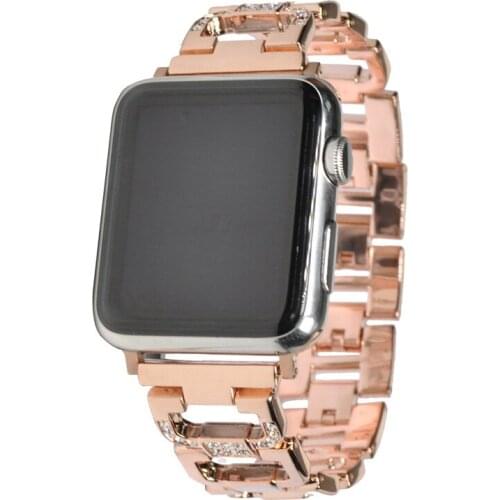 Applicable For APPLE WATCH crystal diamond D-button metal strap Stainless steel chain strap 2018 new style 38mm/42mm