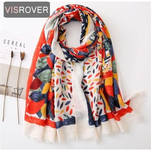 VISROVER 2020 Fashion Summer Small Geometric Printing Viscose Scarf With Fringer Red Wraps Black Shawls Summer Beach Wholesales