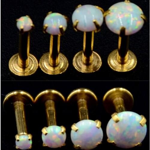 Showlove-1Pcs Gold Titanium Anodized Internally Thread Labret Lip Studs Rings Ear Cartilage Helix Studs Piercing