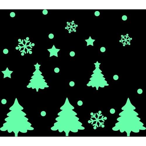 Glow in Dark Christmas Tree Happy New Year Luminous Snowflake Decorations Shop Window Glass Home DIY TV Background Wall Stickers