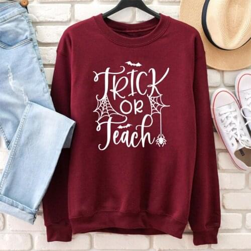 Trick or Teach Halloween Sweatshirt Stylish Unisex Funny Pullover 100% Cotton Graphic Halloween Aesthetic Grunge Jumper Hoodies