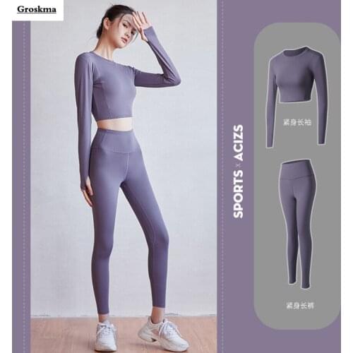 Long Sleeve Crop Top+High Waist Pants Women Yoga 2 Piece Set Fitness Gym Suits Sports Training T Shirt Tracksuit Leggings