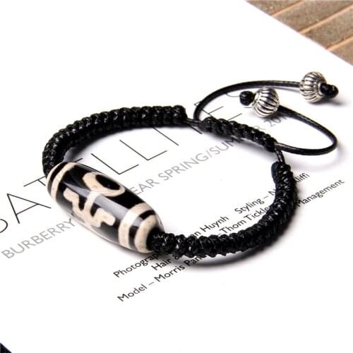Men Women Bracelets Vintage Dzi Agat Bangle Buddhism Black & White Tibetan Agat Charm Pulsera For Femme Handmade Energy Jewelry
