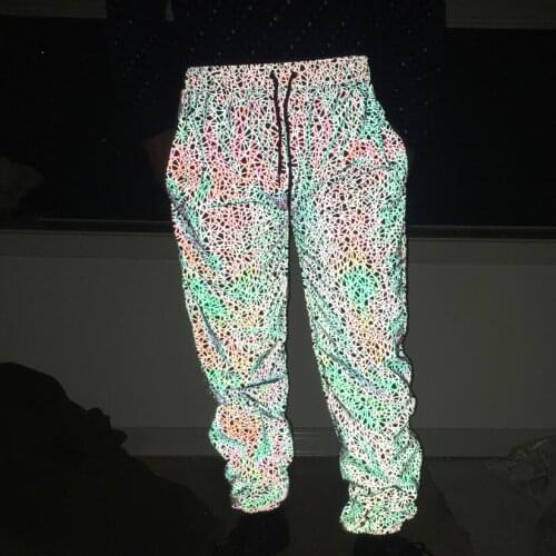 Colorful nigh light men joggers pants reflective striped hip hop streetwear trousers casual outwear clothing sweatpants