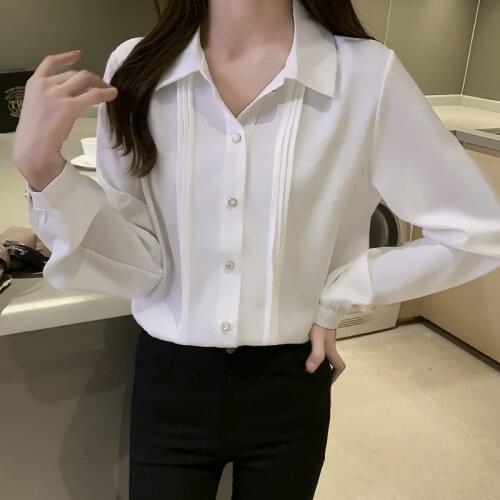 Womens Tops and Blouses Spring 2021 Fashion Cardigan Shirt Long Sleeve Turn-down Collar Chiffon Shirt Tops