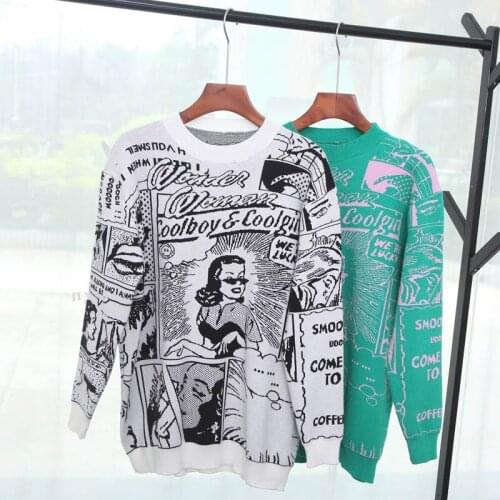 Harajuku Cartton Embroidery Pattern Women Sweaters Korean Casual O Neck Long Sleeve Pullovers Basic Sueter Mujer