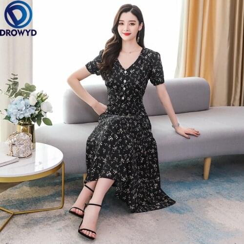 2021 Summer Short Sleeve Maxi Dress for Women Fashion Flower Printed V-neck Chiffon Long Dresses Plus Size M-4XL Party Vestidos