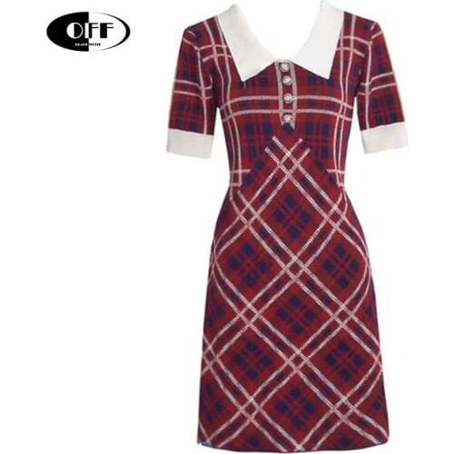Korean Chic Summer Knit Mini Dresses For Women Short Sleeve Plaid Knitted Casual Bodycon Ladies Dress Clothes Femme Robe Vestido