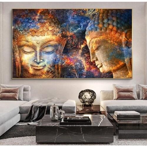 Golden Buddha Lord Abstract Canvas Painting Buddha Canvas Religious Poster and Print Wall Art Pictures For Living Room Cuadros