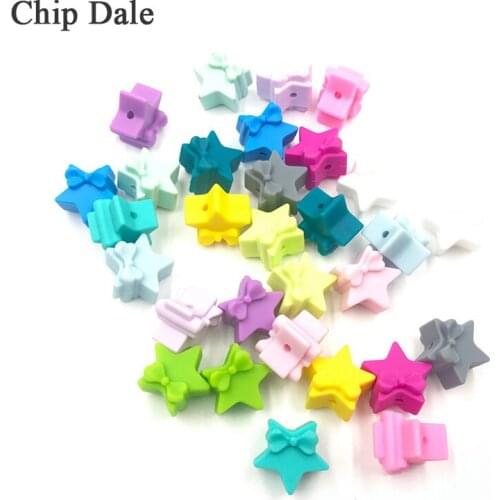 Chip Dale 10Pcs Star and Bowknot Silicone Beads Baby Teethers Food Grade Baby Teething Toys For DIY Pacifier Chain Necklace