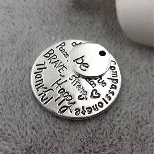 M251 High Quality 20 Pieces/Lot Diameter 24mm Kind Wise Compassionate True Thankful Happy Round Words Message Charms For Jewelry
